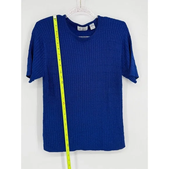 CB Collections Royal Blue Ribbed Knit Sparkle‎ Short Sleeve Top M Vintage - Picture 2 of 10